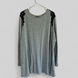 Lane Bryant 22/24 Grey Tunic Top Black Lace Shoulder Detail Flowy Plus Size